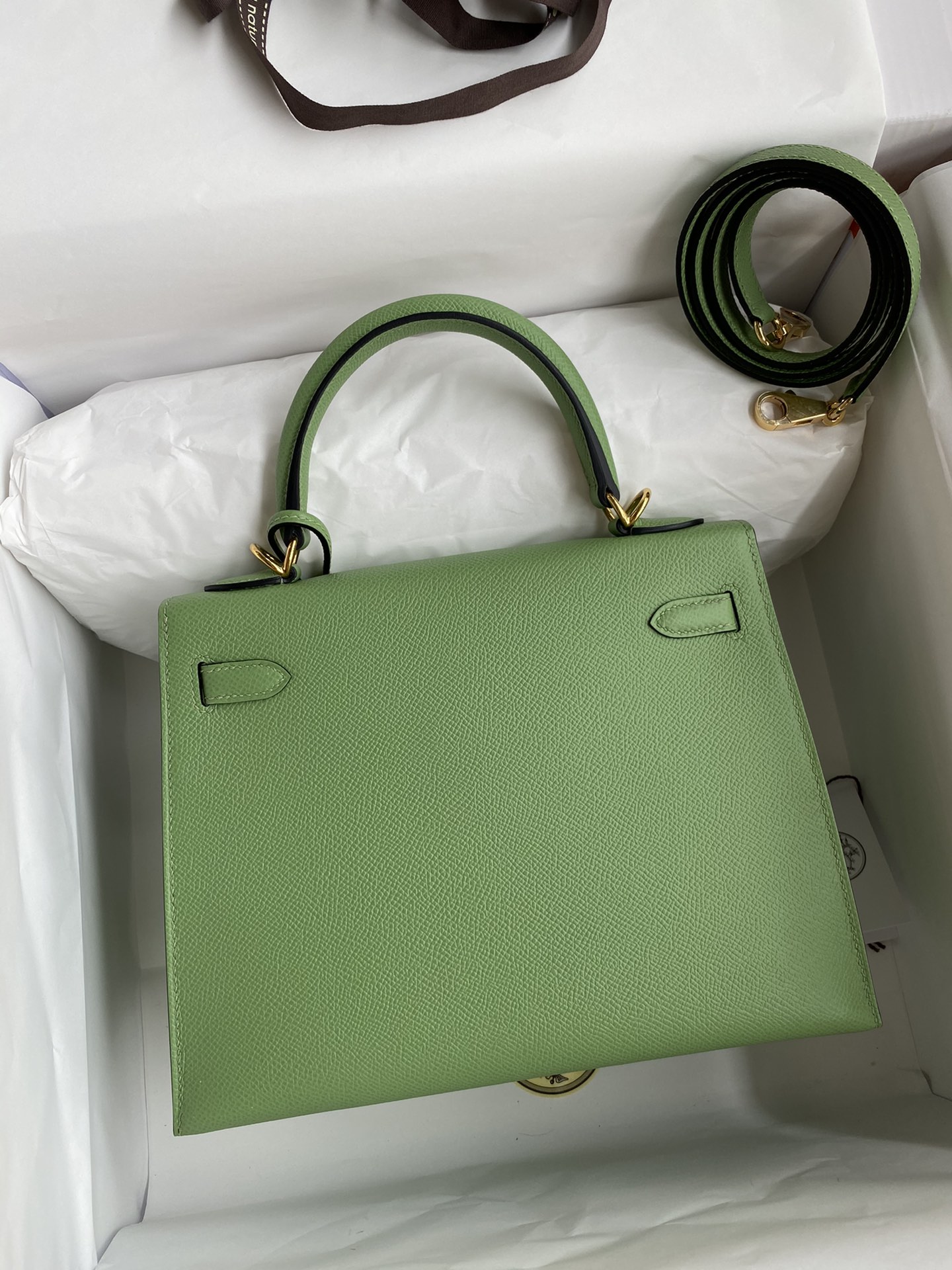 Hermes Kelly 25cm Handbag Shoulder Bag in Green Kiwi Epsom Leather